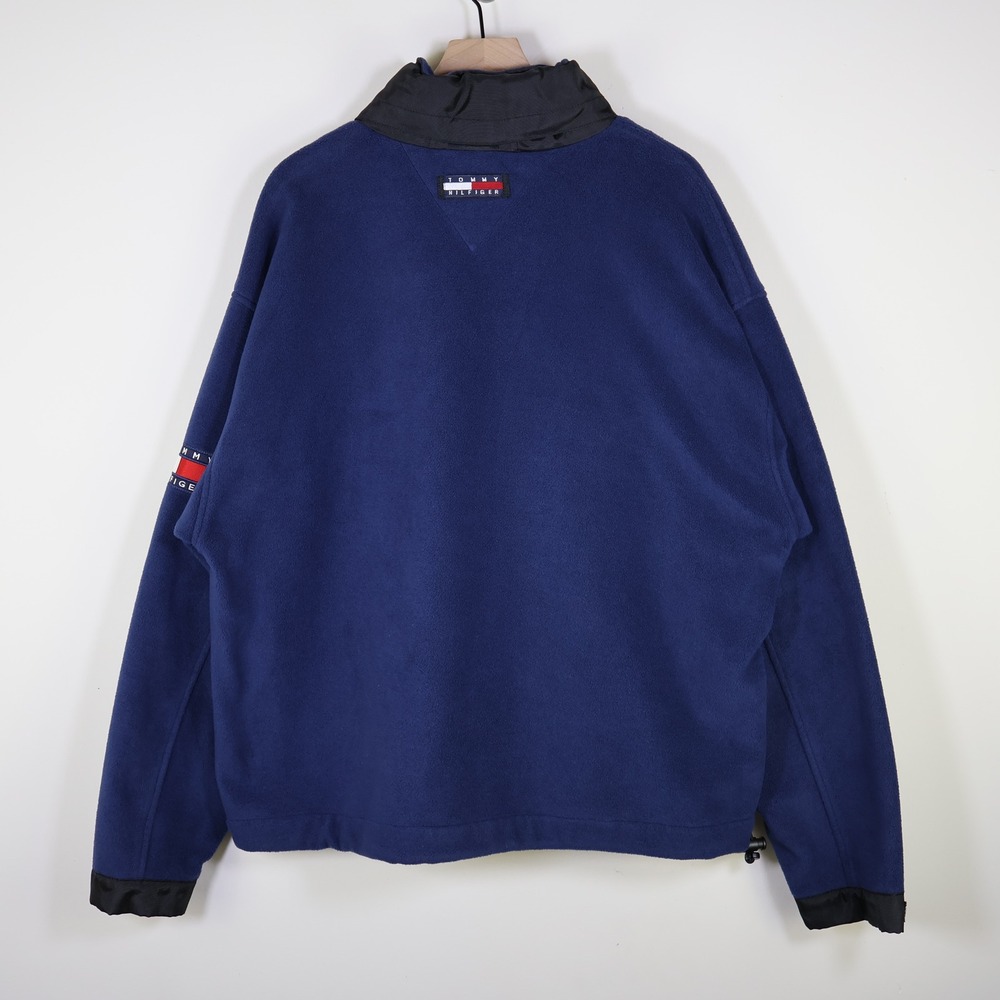 Tommy Hilfiger Vintage Fleece Pullover Anorak 1/2 Zip Mock Neck XL Navy Blue - Picture 2 of 16